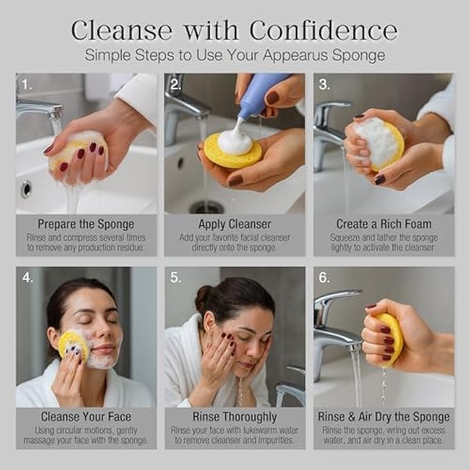 Appearus FACE SPONGE - COMPRESSED NATURAL CELLULOSE FACIAL SPONGES | MADE IN USA | COSMETIC SPA SPONGES FOR FACIAL CLEANSING AND EXFOLIATING (25 COUNT) (NATURAL) - Image 3